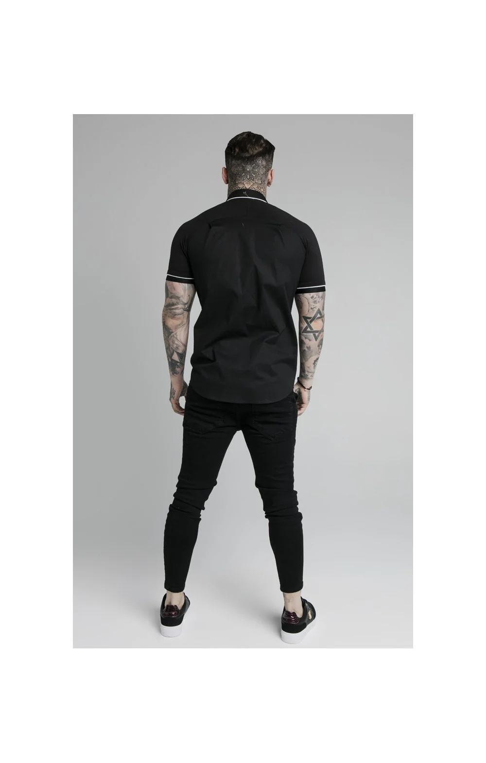 SikSilk S/S Inset Cuff Shirt - Black - Image 6