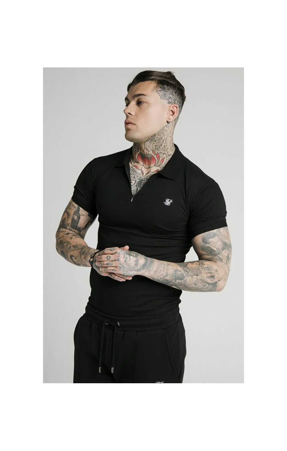 SikSilk S/S Inset Cuff Stretch Polo - Black