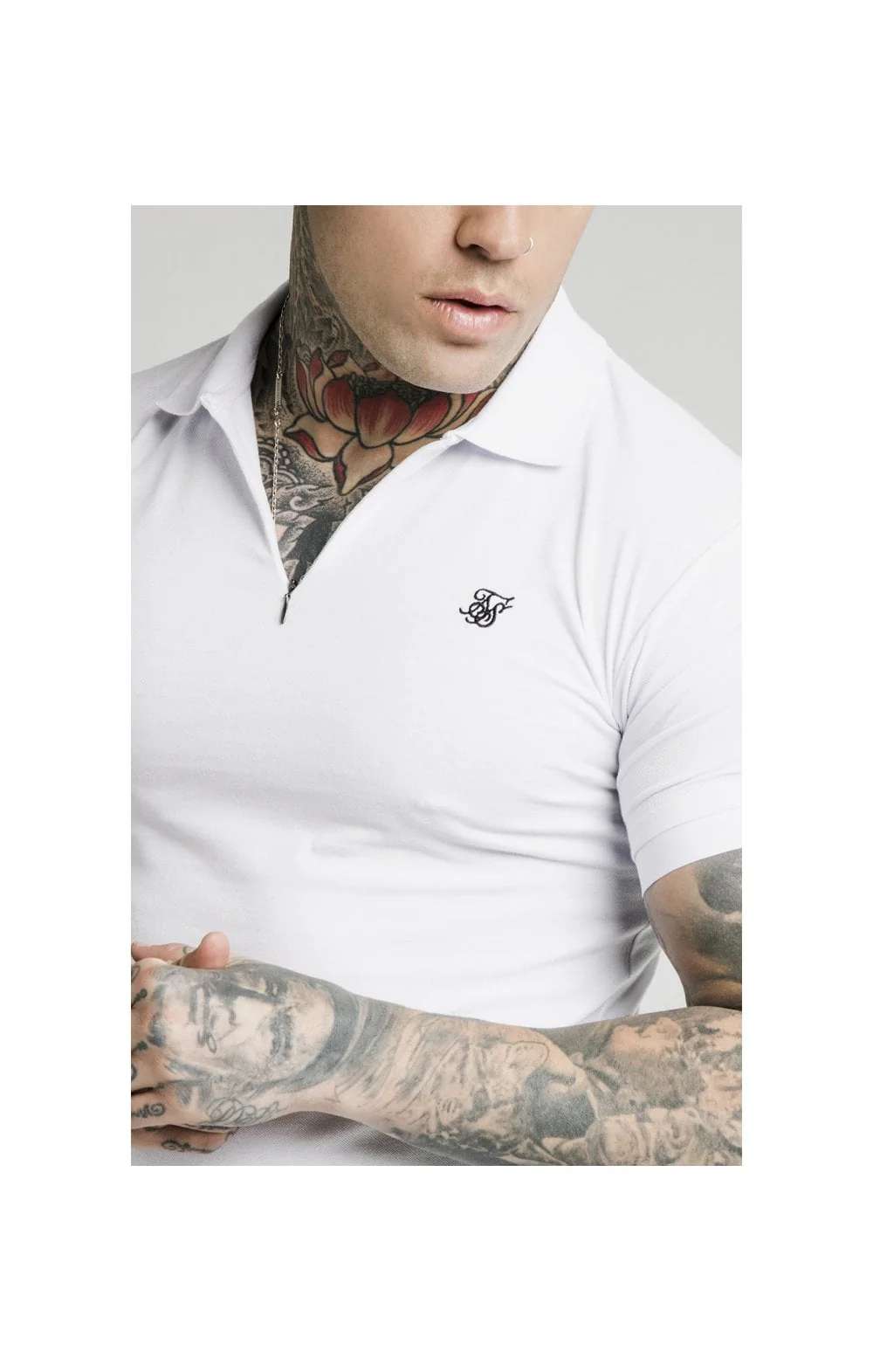 SikSilk S/S Inset Cuff Stretch Polo - White