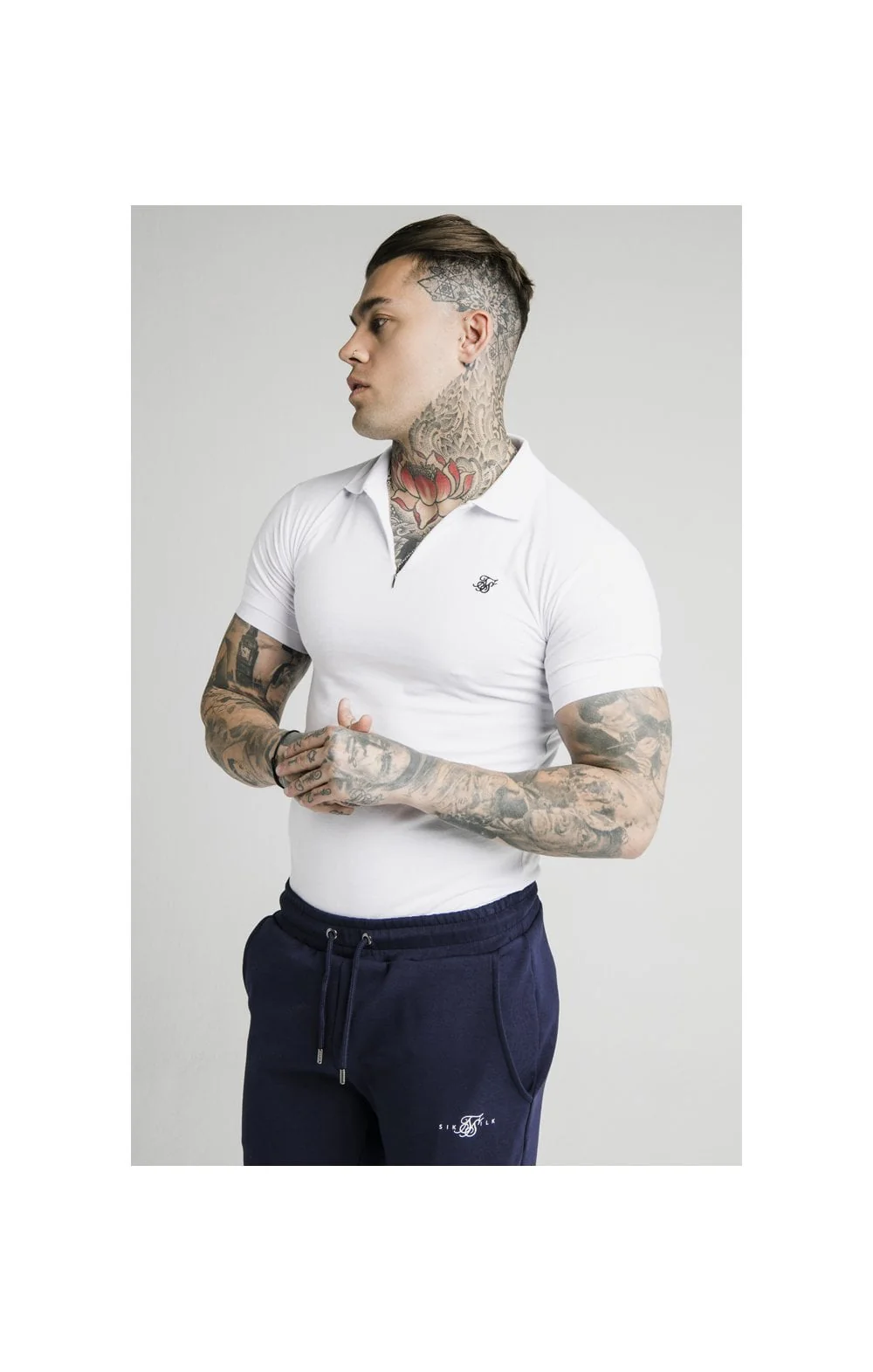 SikSilk S/S Inset Cuff Stretch Polo - White - Image 2