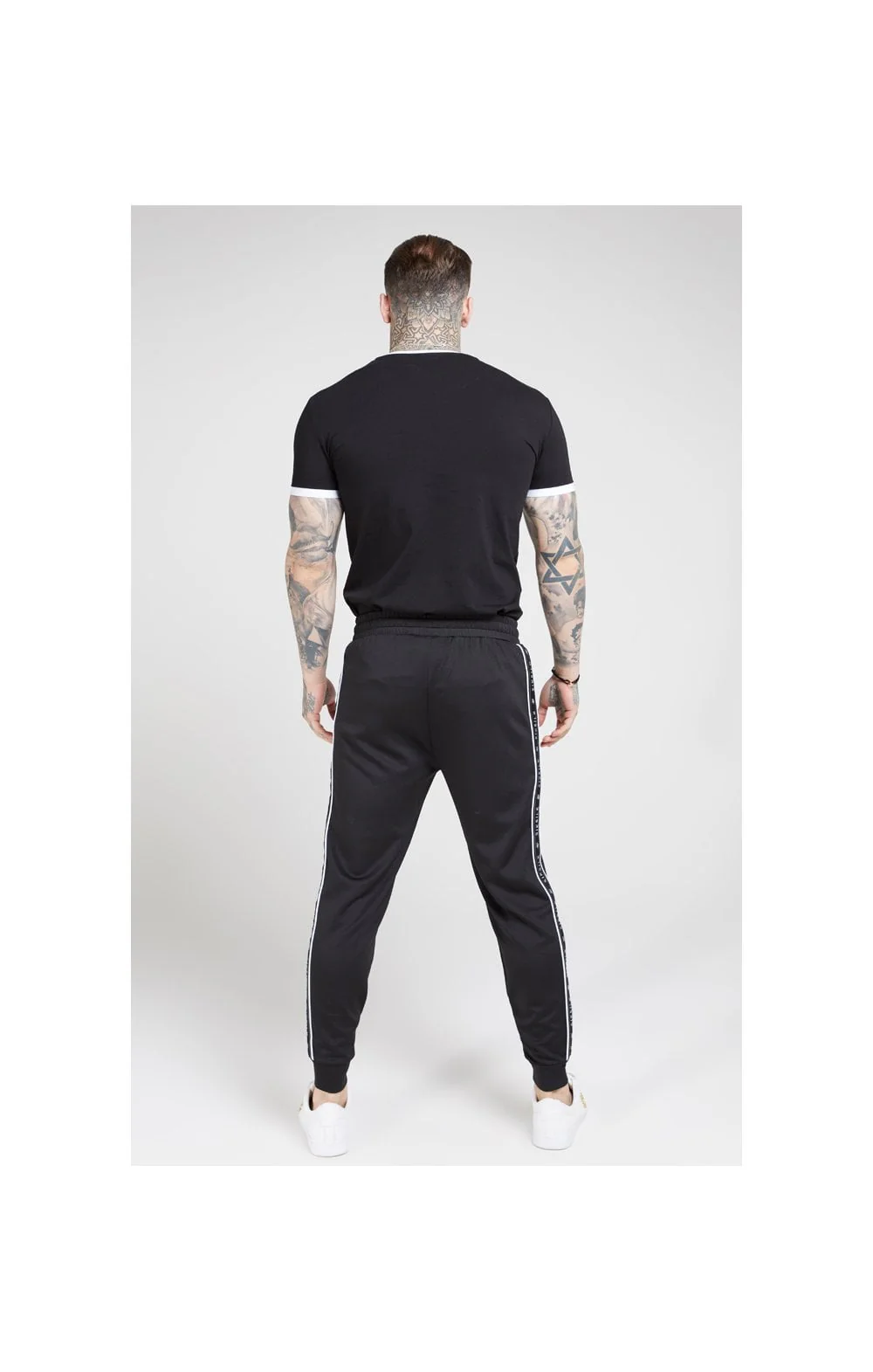 SikSilk S/S Inset Straight Hem Ringer Gym Tee – Black & White - Image 6