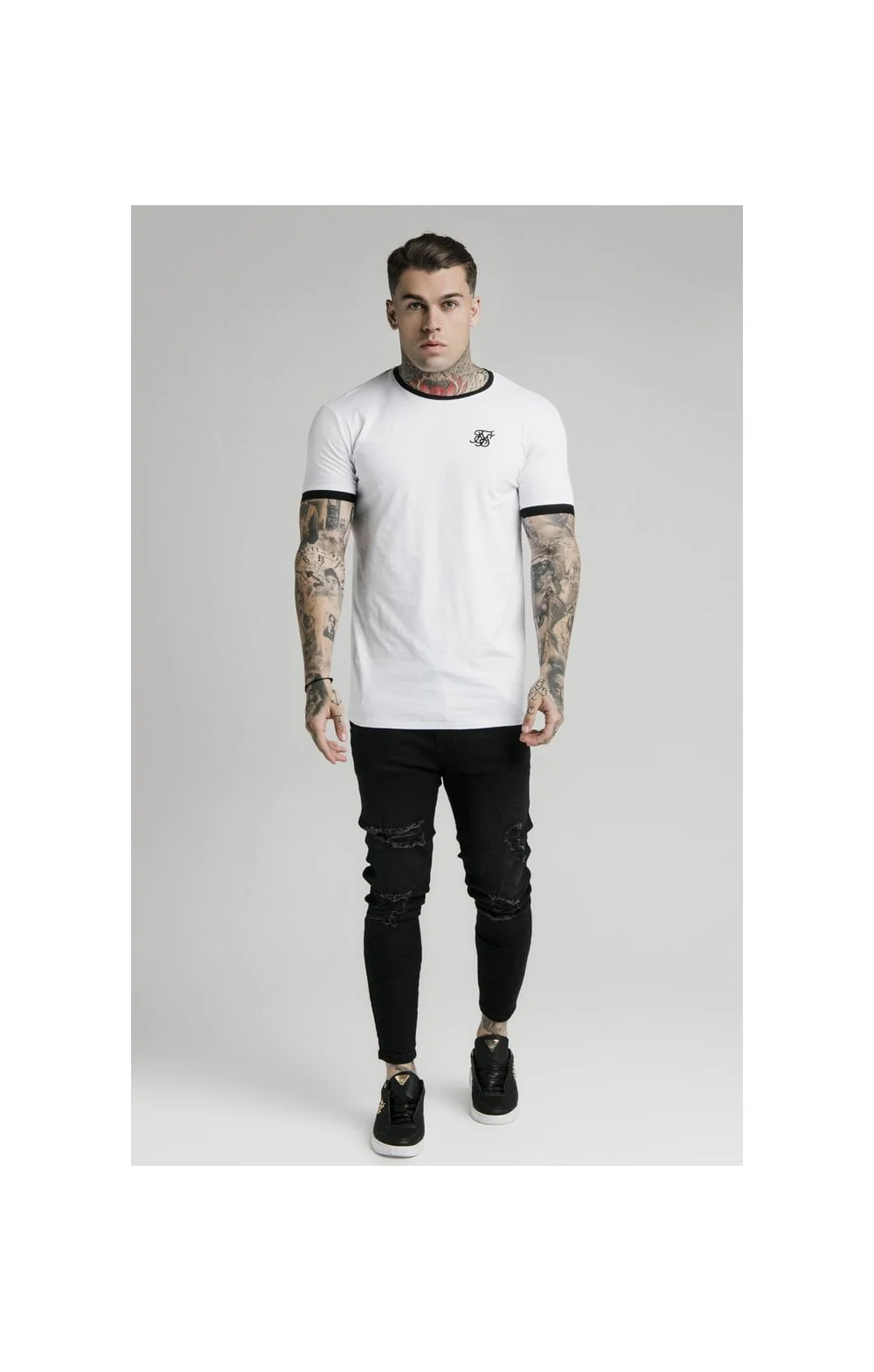 SikSilk S/S Inset Straight Hem Ringer Gym Tee – White - Image 2