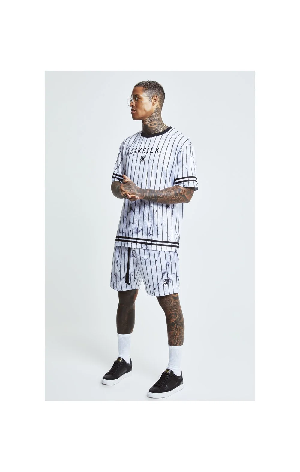 SikSilk S/S Marble Essential Tee - White & Grey - Image 5