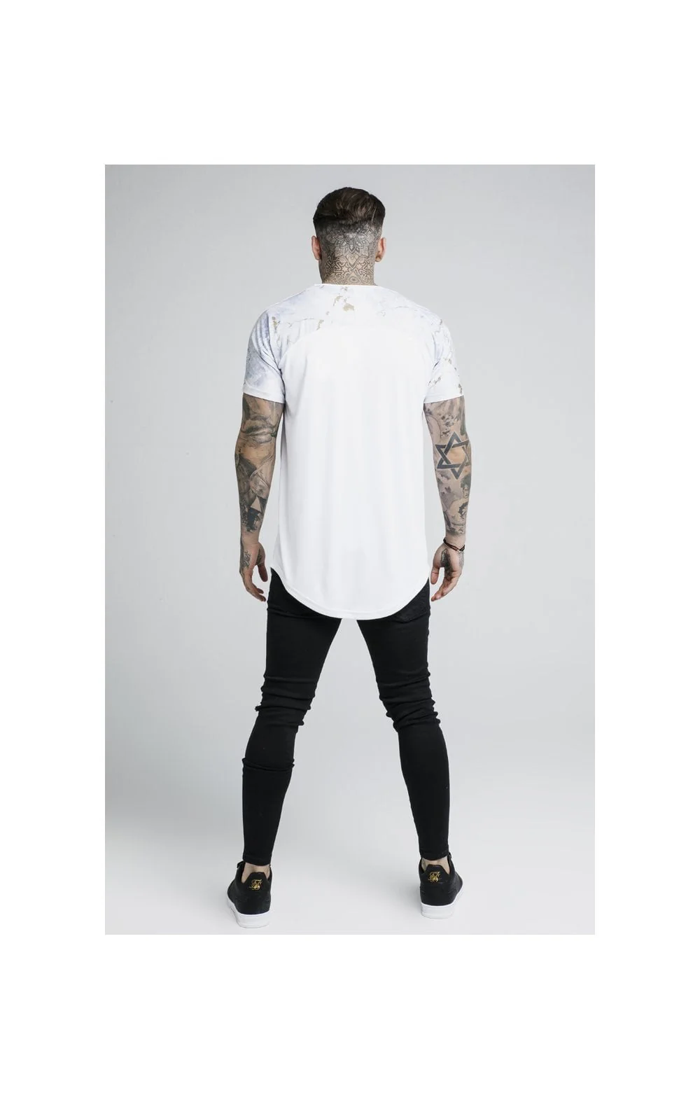 SikSilk S/S Marbleise Raglan Curved Hem Tee - White & Light Grey - Image 5