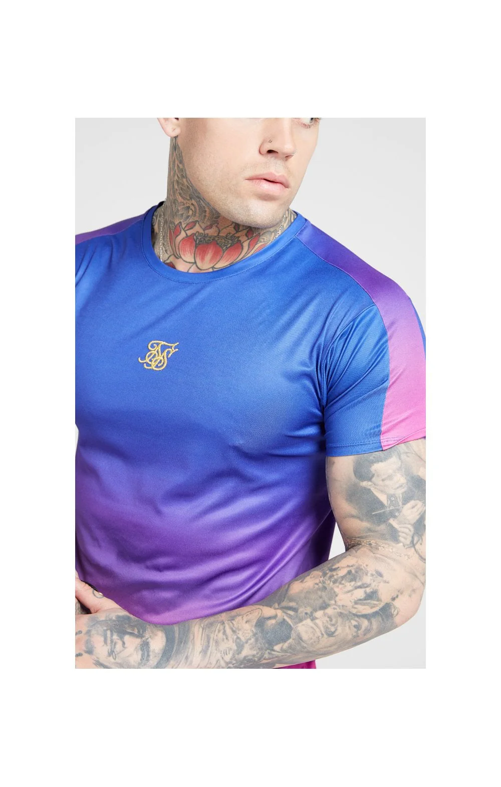 SikSilk S/S Marl Fade Panel Tech Tee – Neon Blue