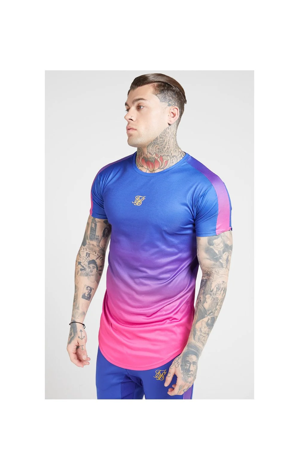 SikSilk S/S Marl Fade Panel Tech Tee – Neon Blue - Image 2