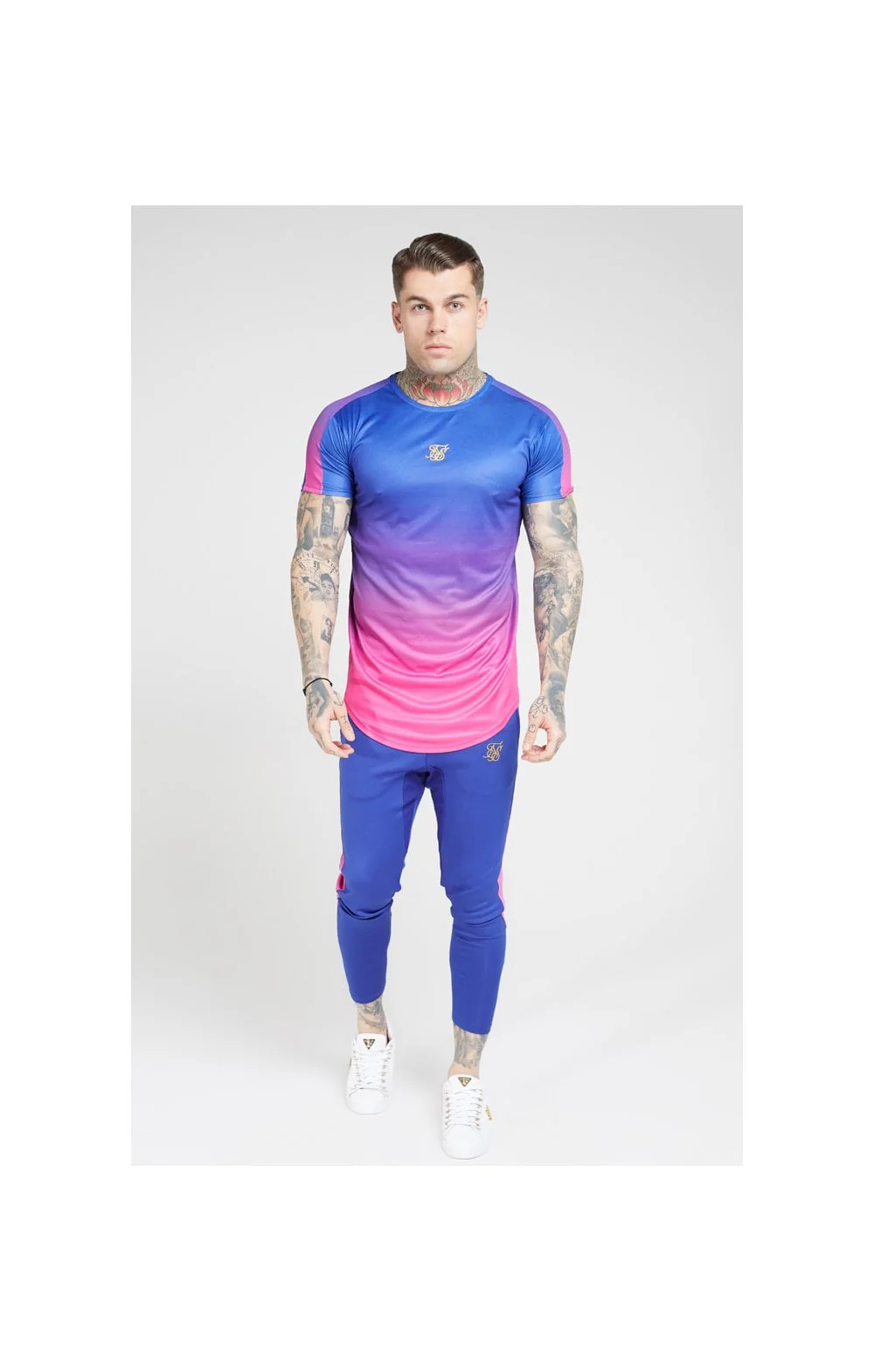 SikSilk S/S Marl Fade Panel Tech Tee – Neon Blue - Image 3