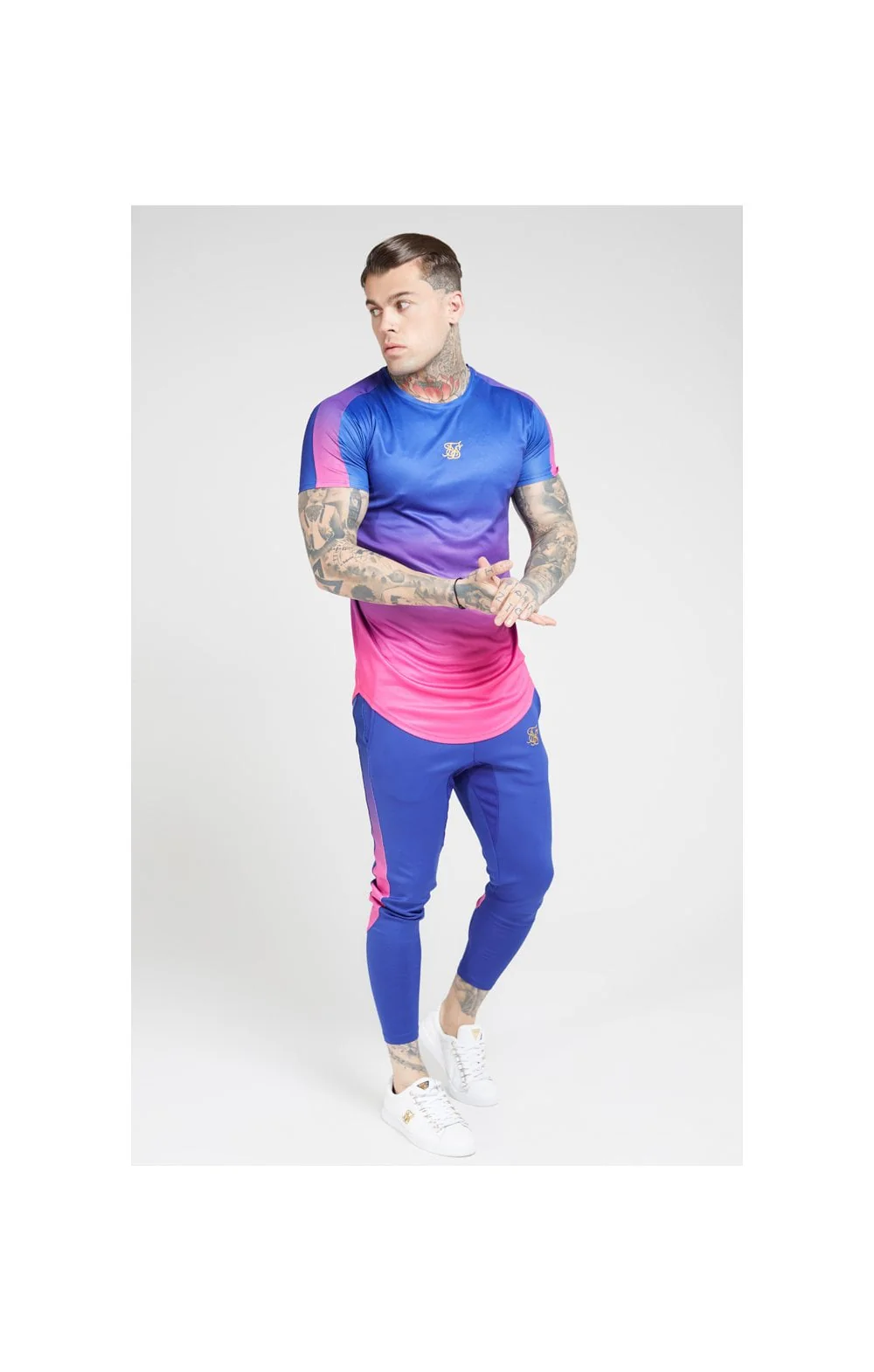 SikSilk S/S Marl Fade Panel Tech Tee – Neon Blue - Image 4