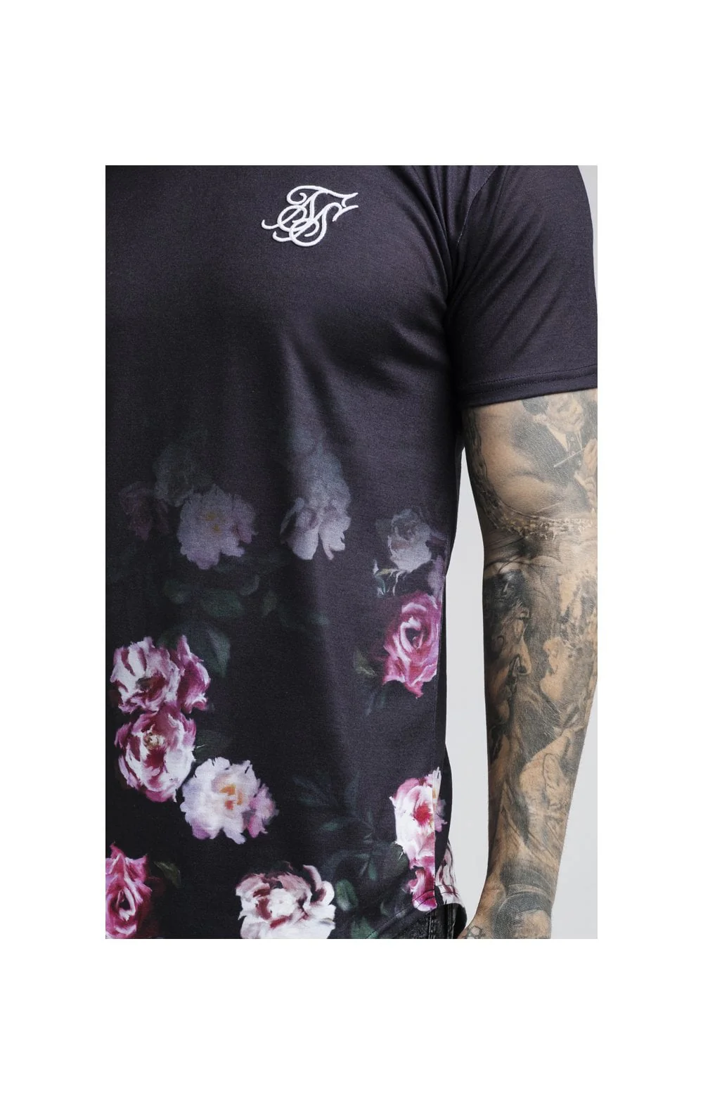 SikSilk S/S Oil Paint Fade Curved Hem Tee – Black - Image 6