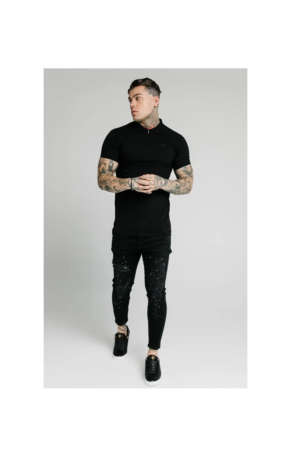 SikSilk S/S Old English Inset Cuff Polo - Black - Image 4
