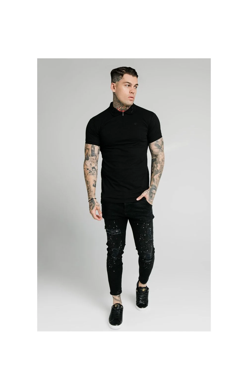 SikSilk S/S Old English Inset Cuff Polo - Black - Image 7