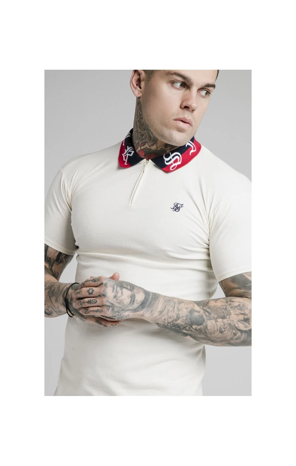 SikSilk S/S Old English Retro Polo - Off White - Image 2