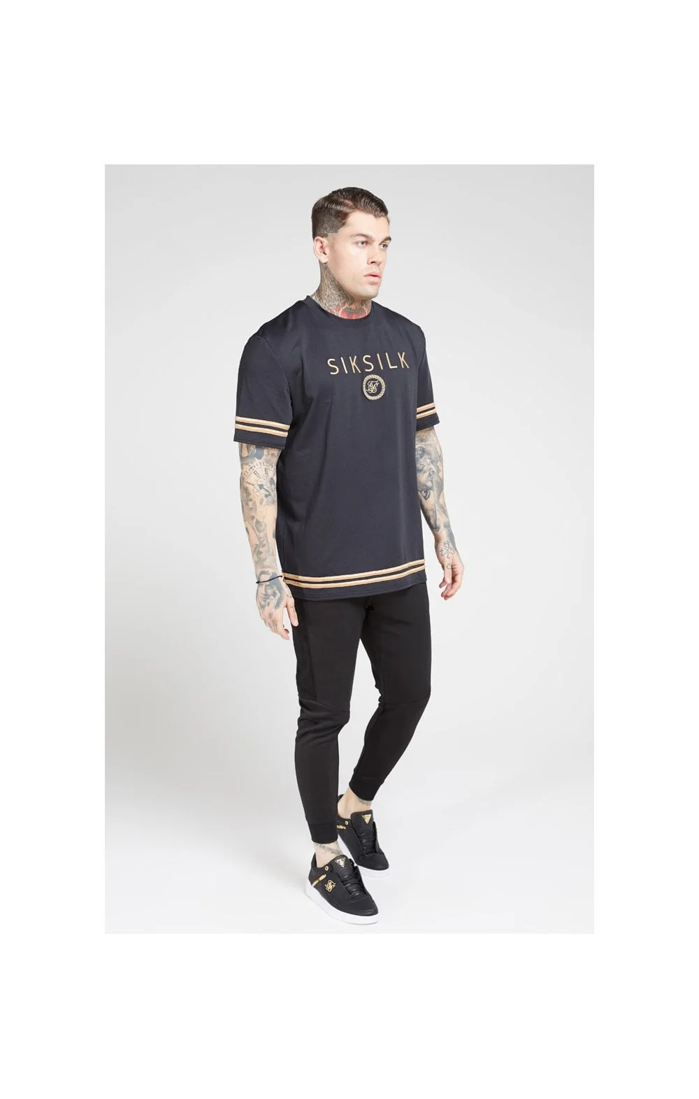 SikSilk S/S Oversize Essentials Tee – Black & Gold - Image 4