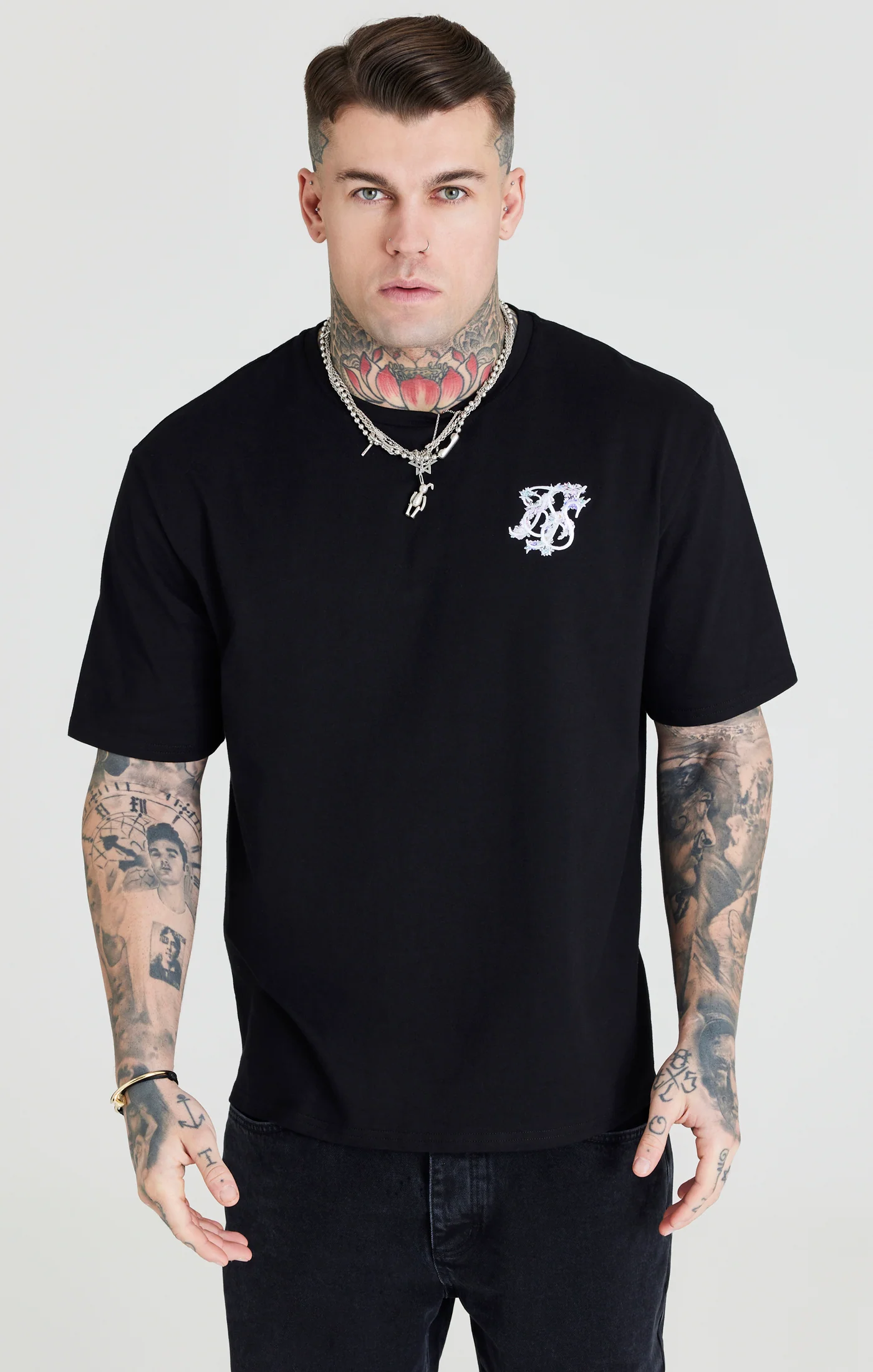 Black Floral Embroidered Oversized T-Shirt