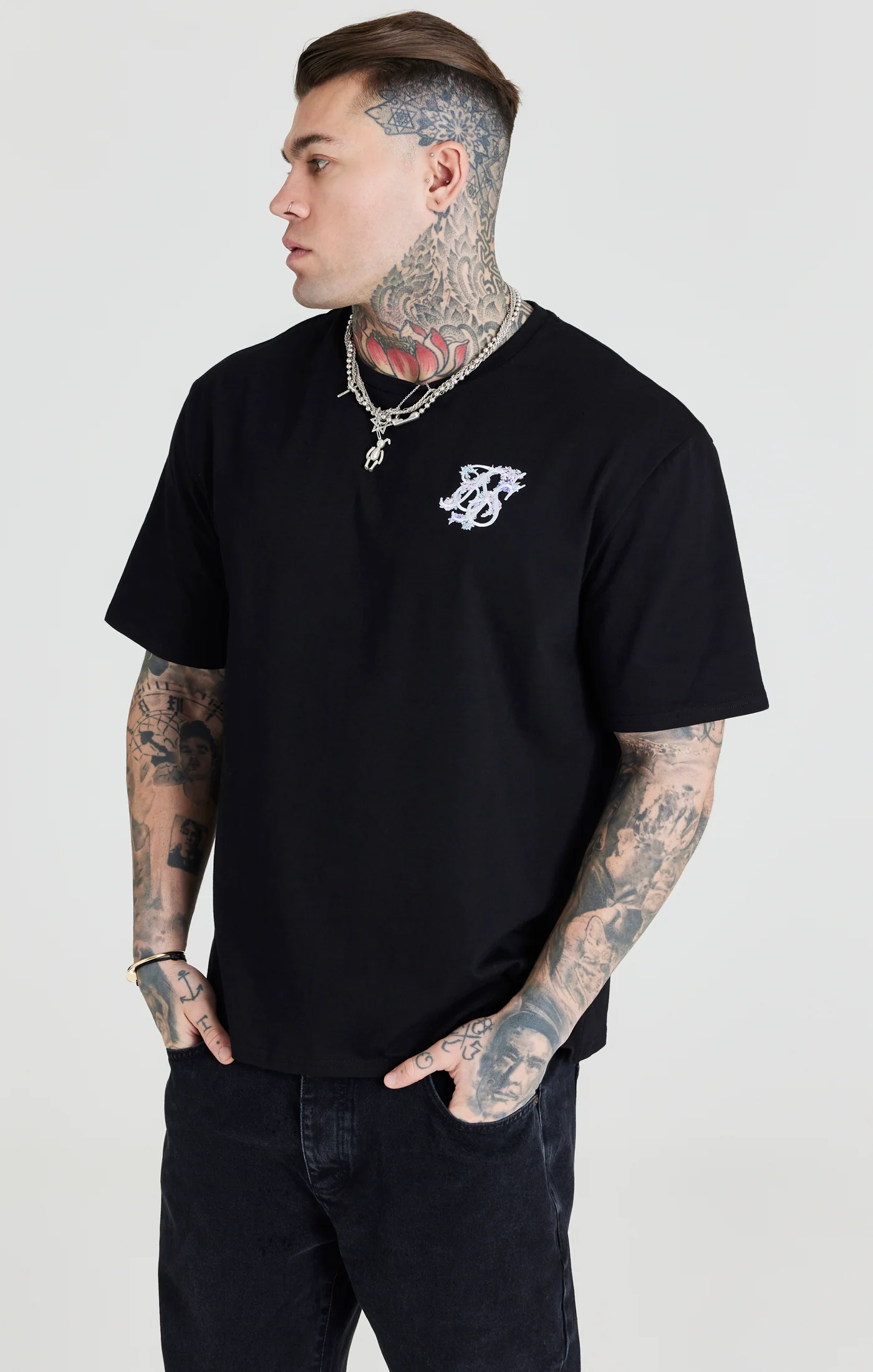Black Floral Embroidered Oversized T-Shirt - Image 5