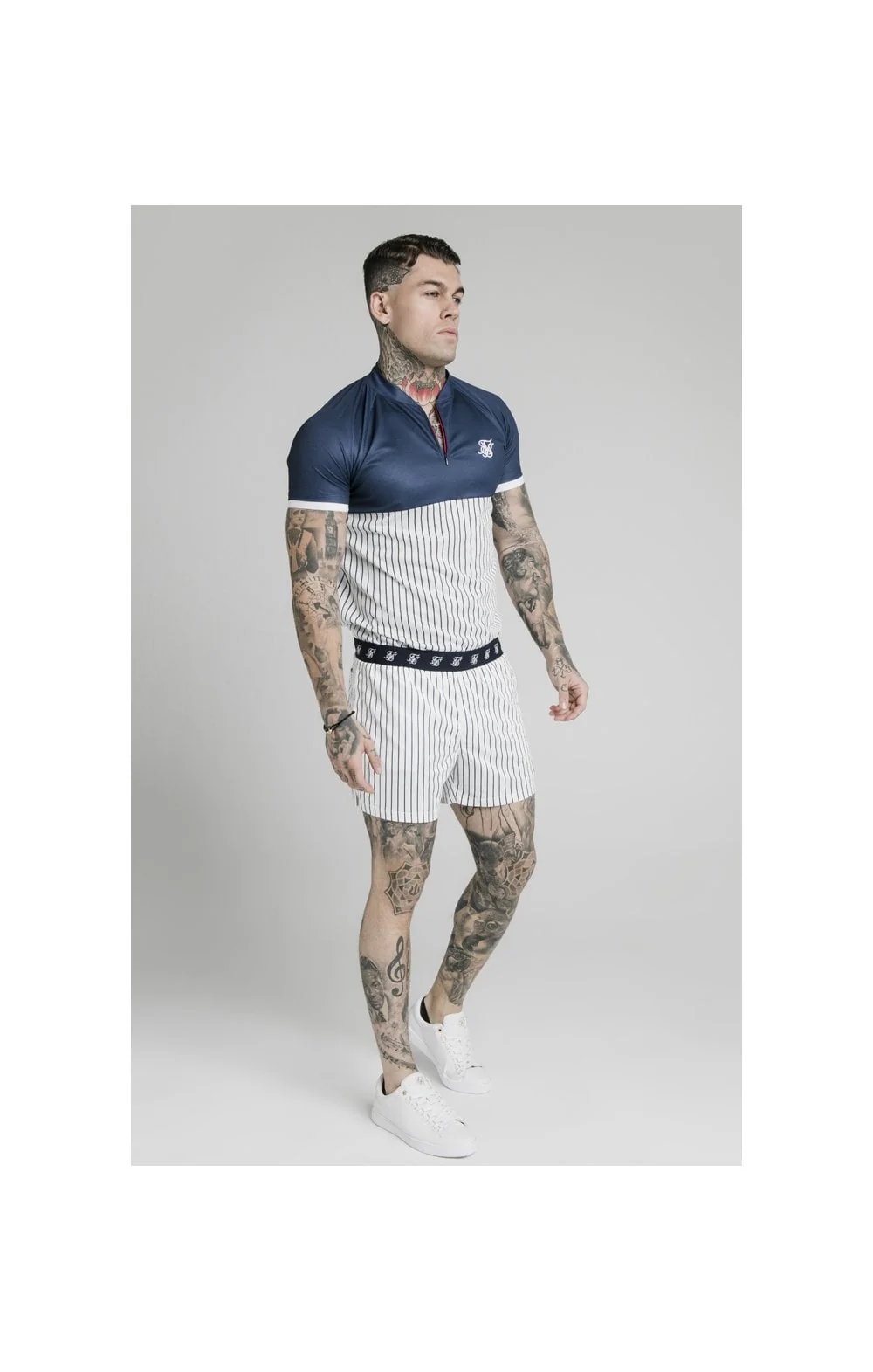 SikSilk S/S Pinstripe Baseball Tee - Navy & White - Image 5