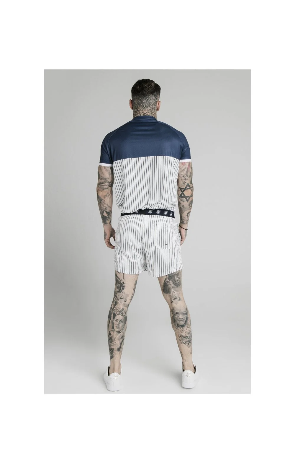 SikSilk S/S Pinstripe Baseball Tee - Navy & White - Image 6