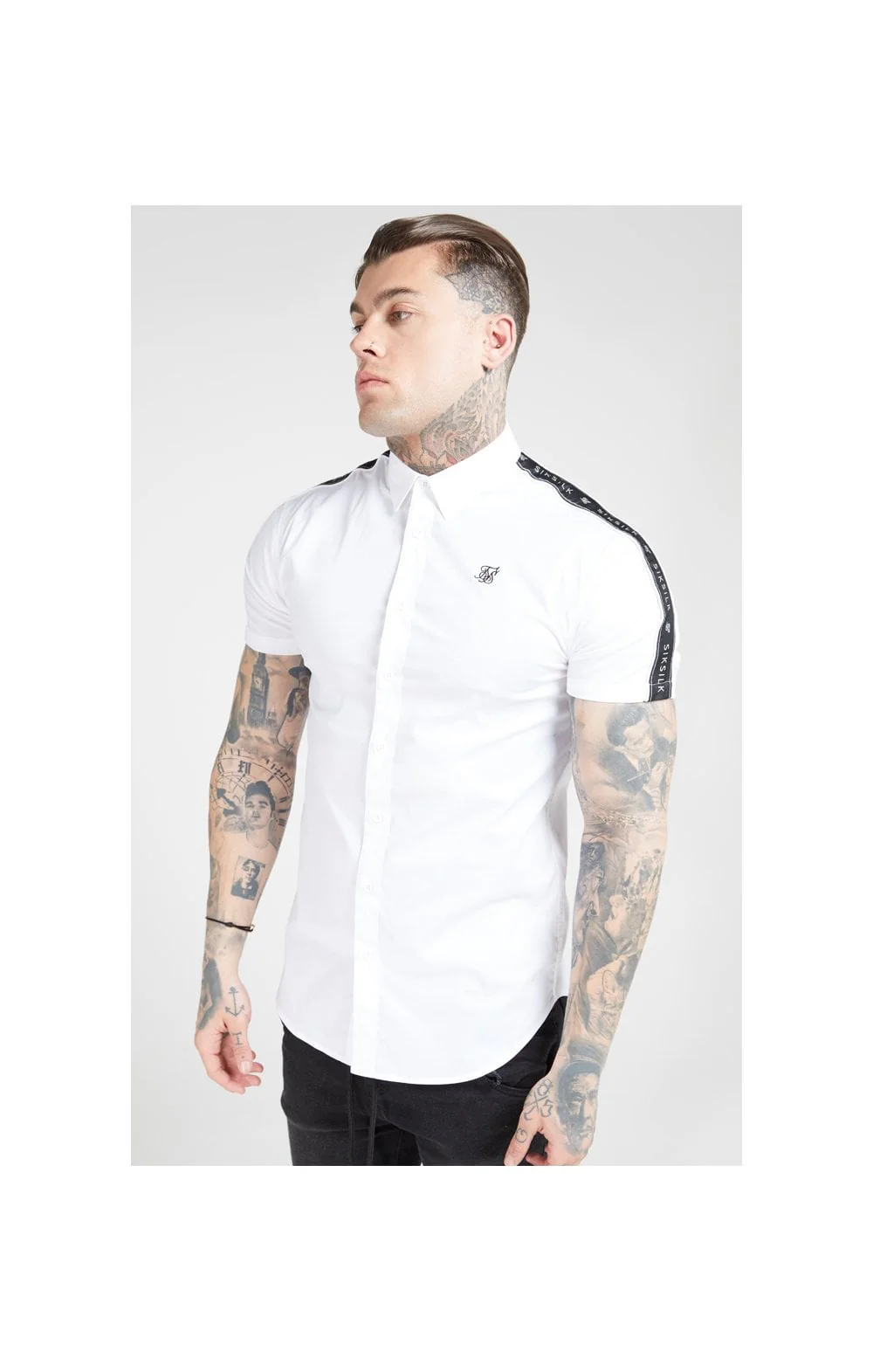 SikSilk S/S Piped Tape Shirt – White - Image 2
