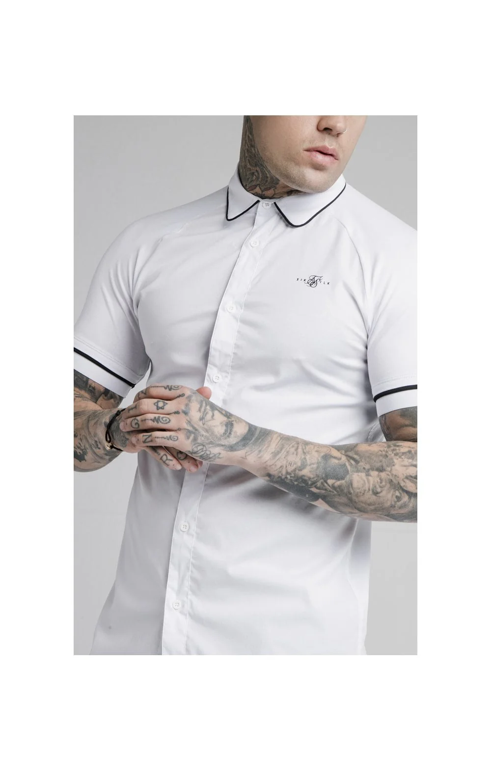 SikSilk S/S Piping Inset Cuff Shirt - White
