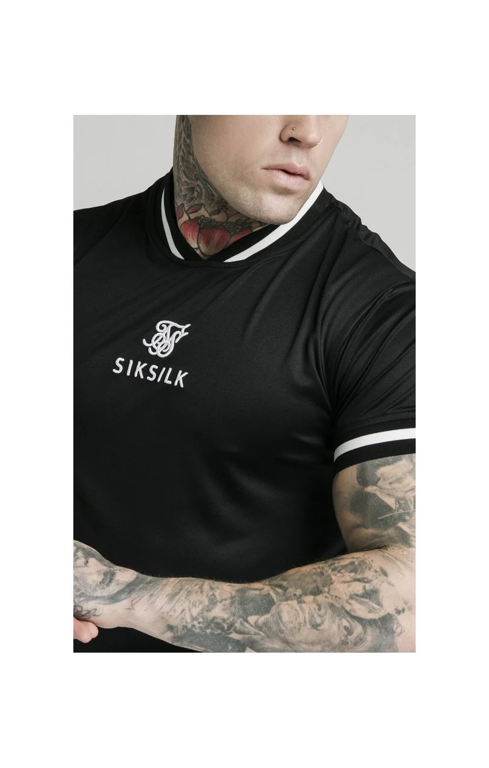 SikSilk S/S Poly Rib Collar Tee - Black - Image 2