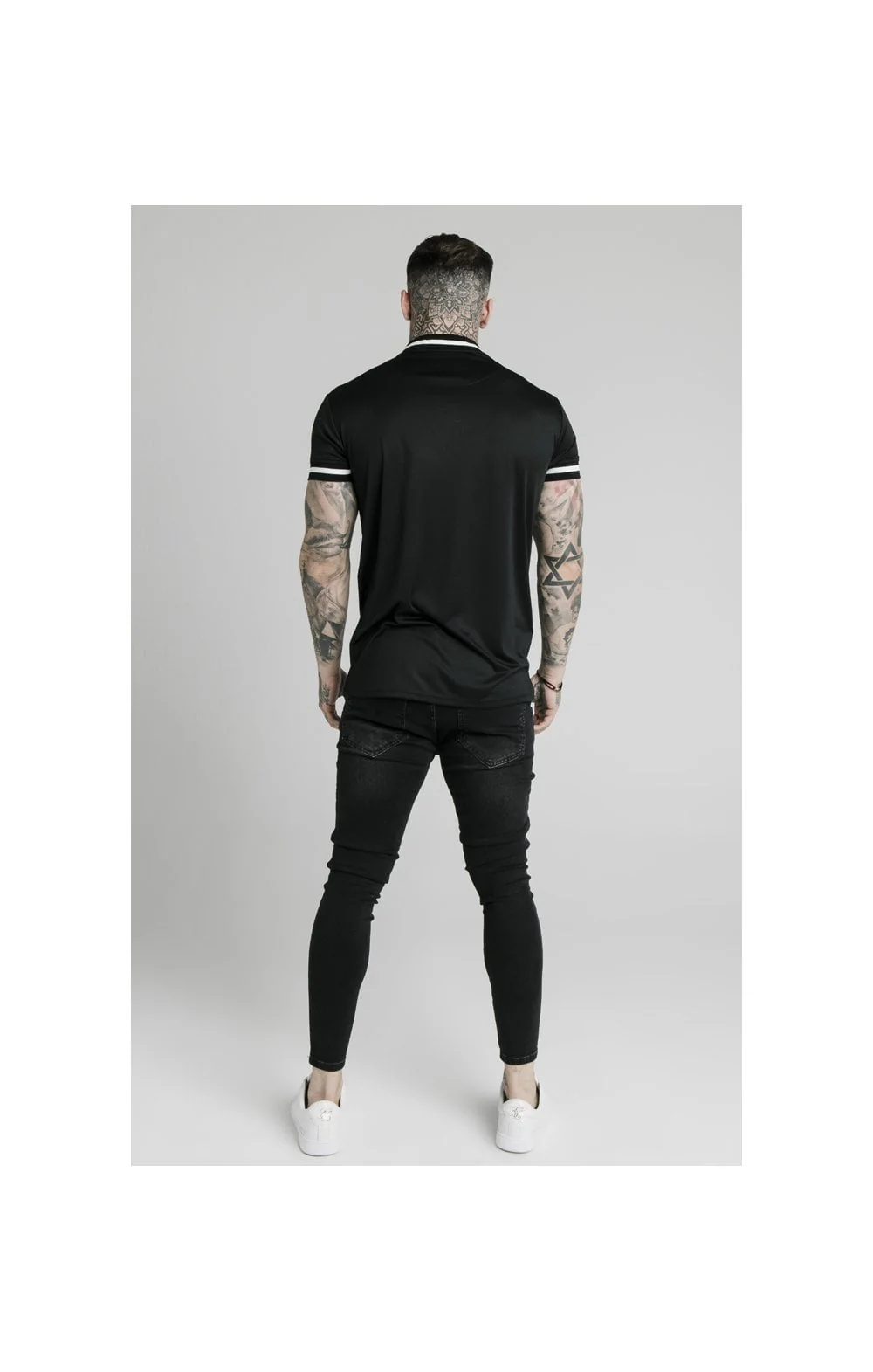 SikSilk S/S Poly Rib Collar Tee - Black - Image 5