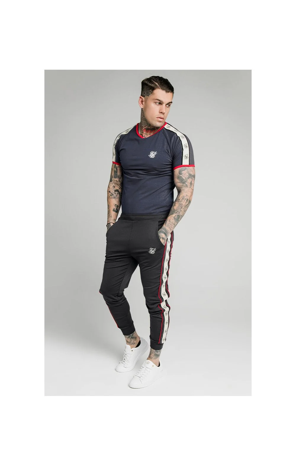 SikSilk S/S Premium Ringer Gym Tee - Navy - Image 5