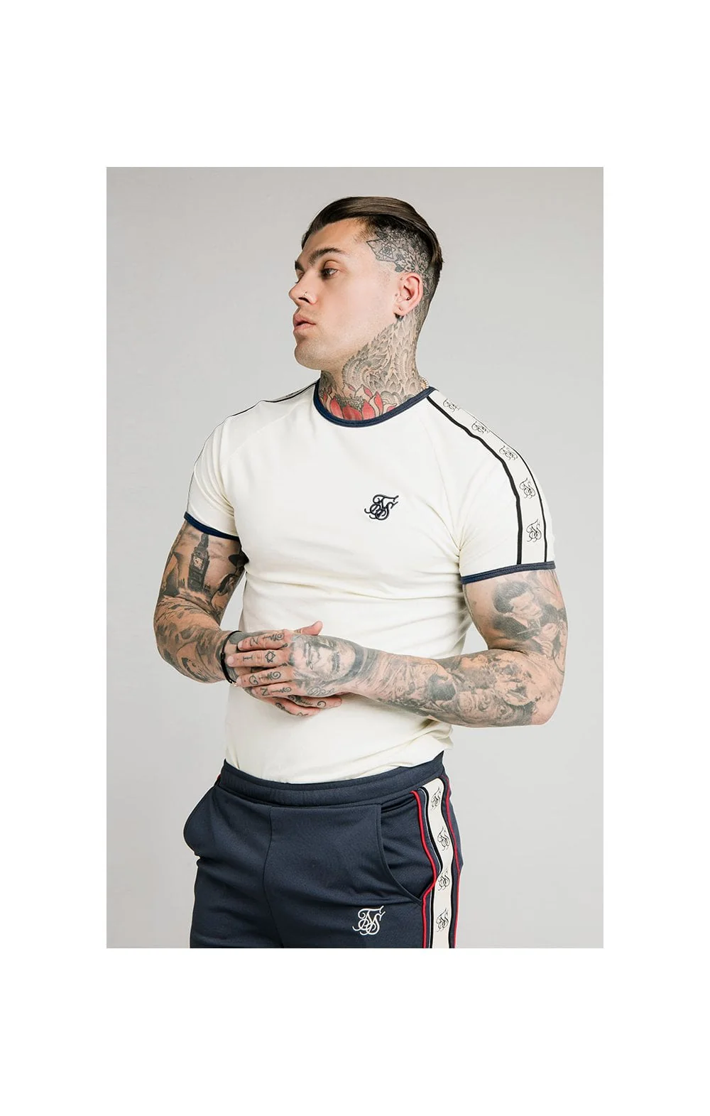 SikSilk S/S Premium Ringer Gym Tee - Off White