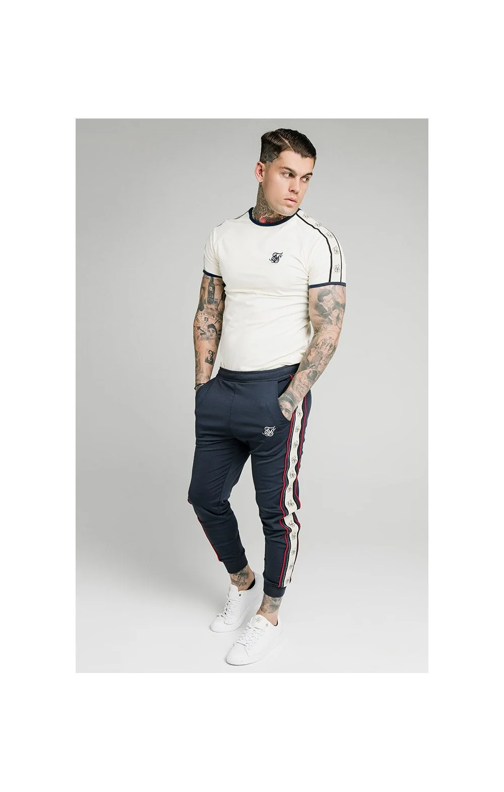 SikSilk S/S Premium Ringer Gym Tee - Off White - Image 4