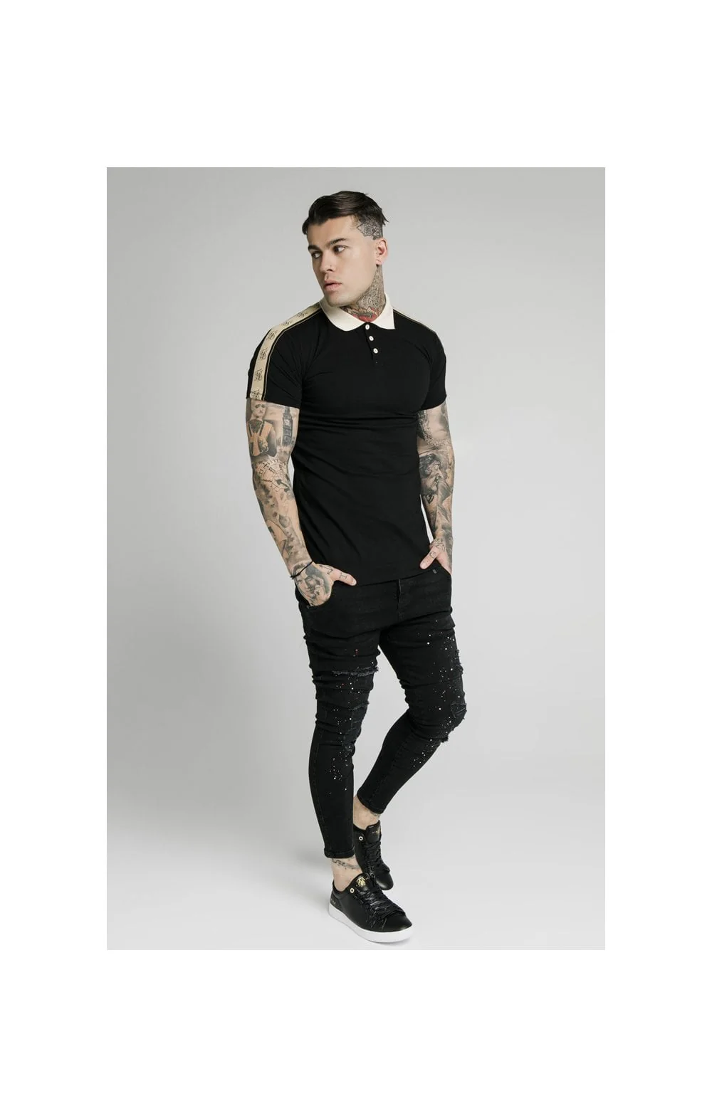 SikSilk S/S Premium Tape Polo - Black - Image 4