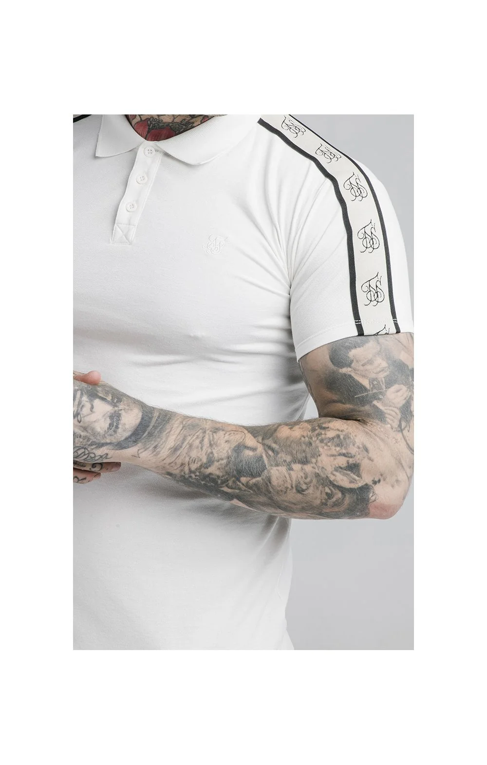 SikSilk S/S Premium Tape Polo - Off White - Image 2