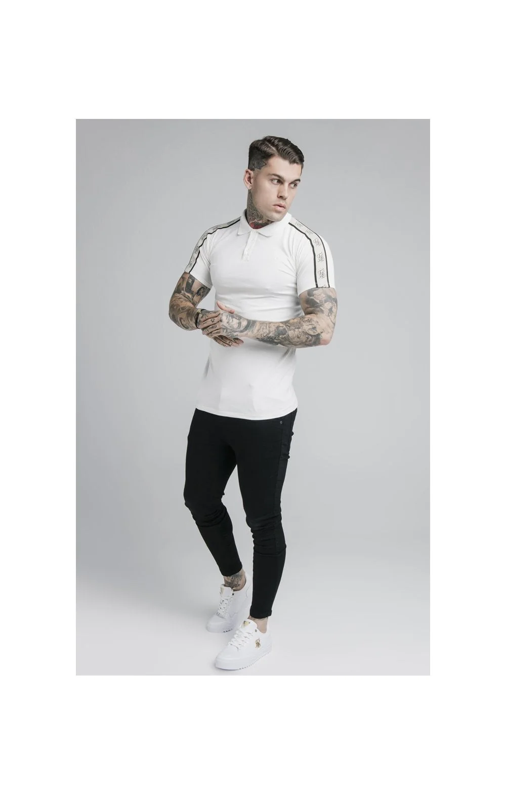 SikSilk S/S Premium Tape Polo - Off White - Image 3