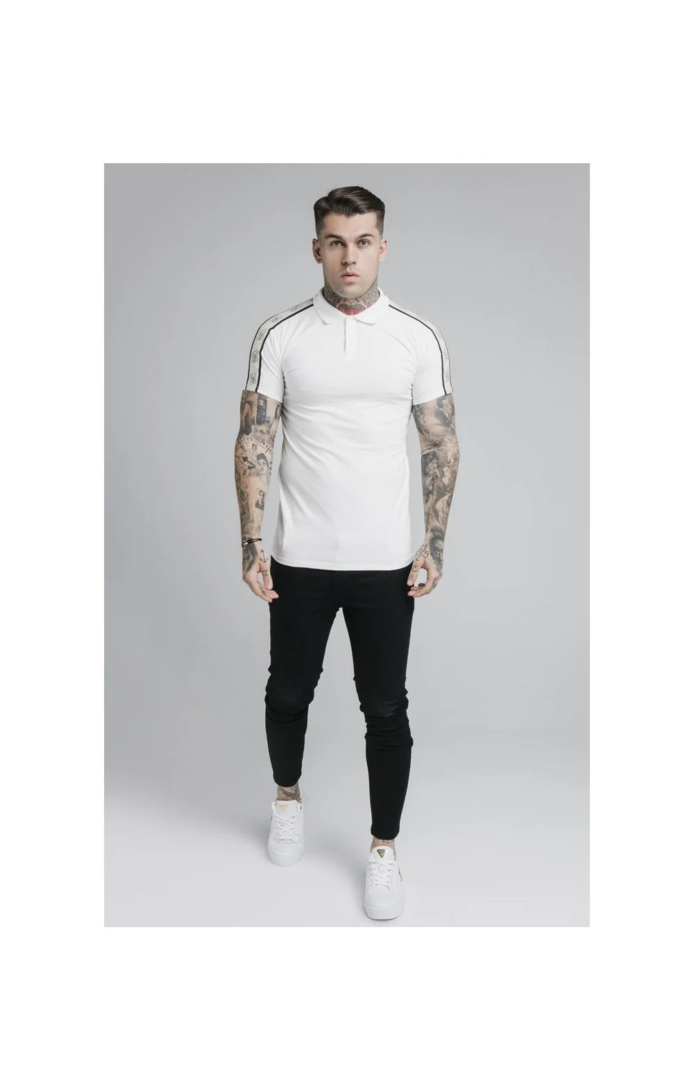 SikSilk S/S Premium Tape Polo - Off White - Image 4