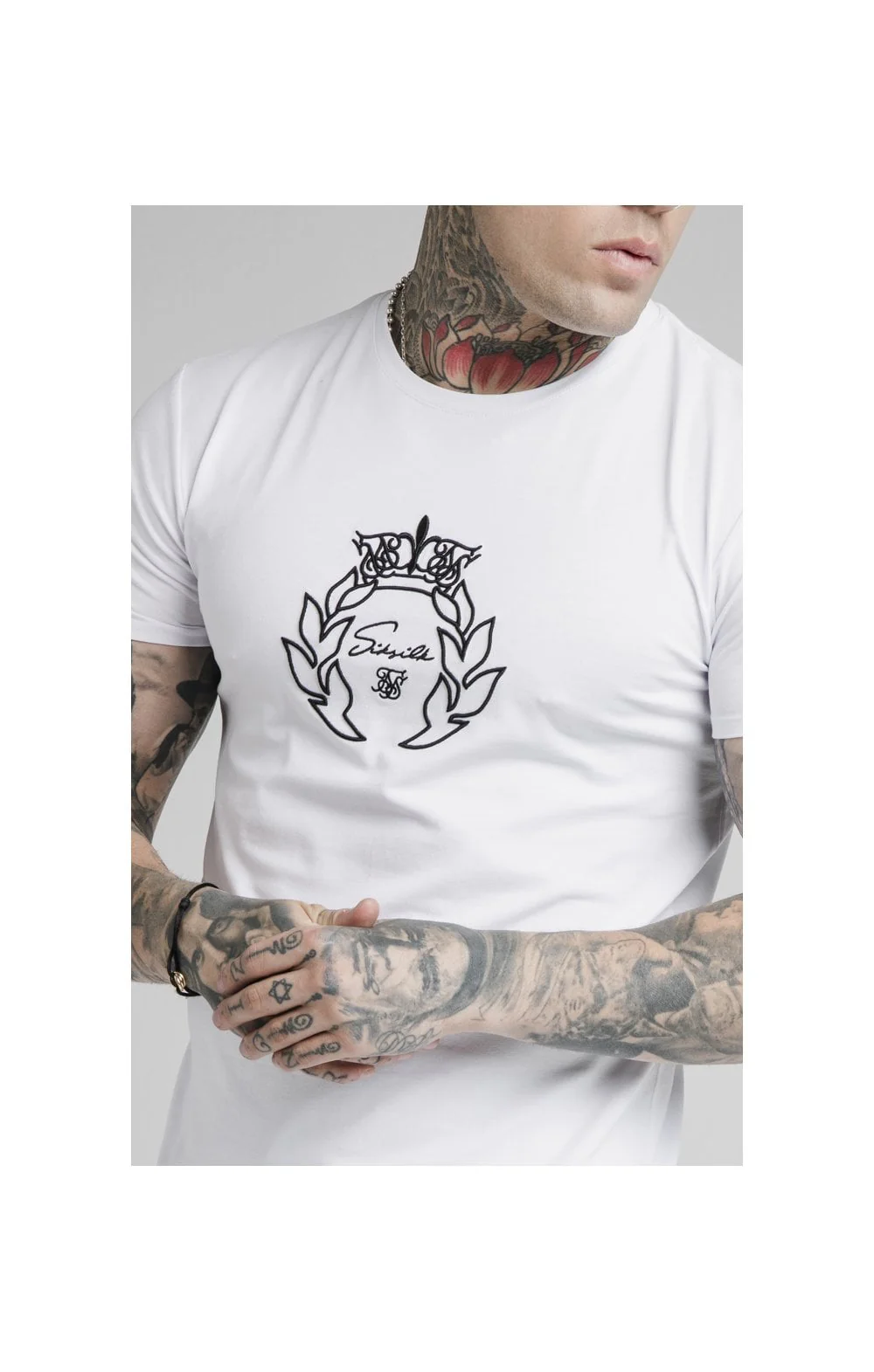 SikSilk S/S Prestige Embroidery Gym Tee - White - Image 2