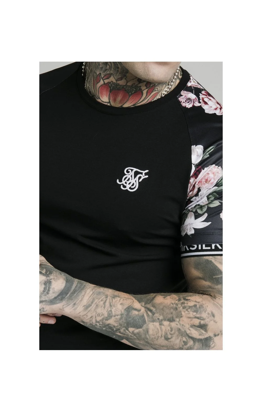 SikSilk S/S Prestige Floral Inset Tech Tee - Black - Image 2