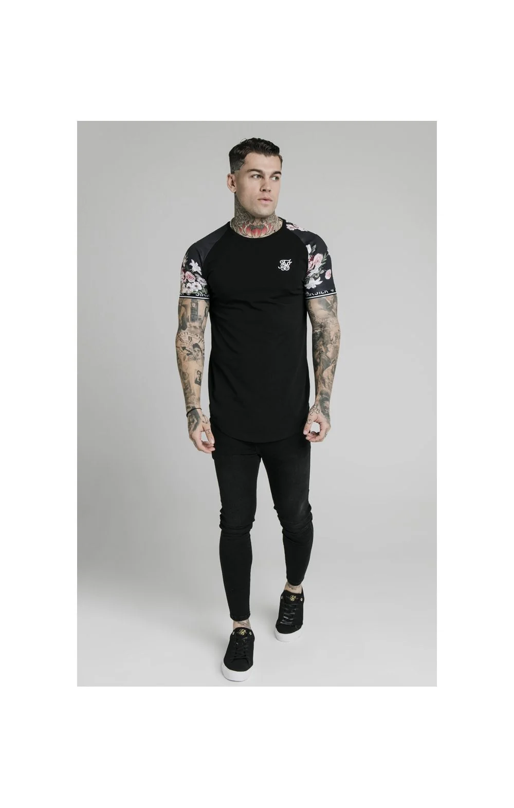 SikSilk S/S Prestige Floral Inset Tech Tee - Black - Image 3