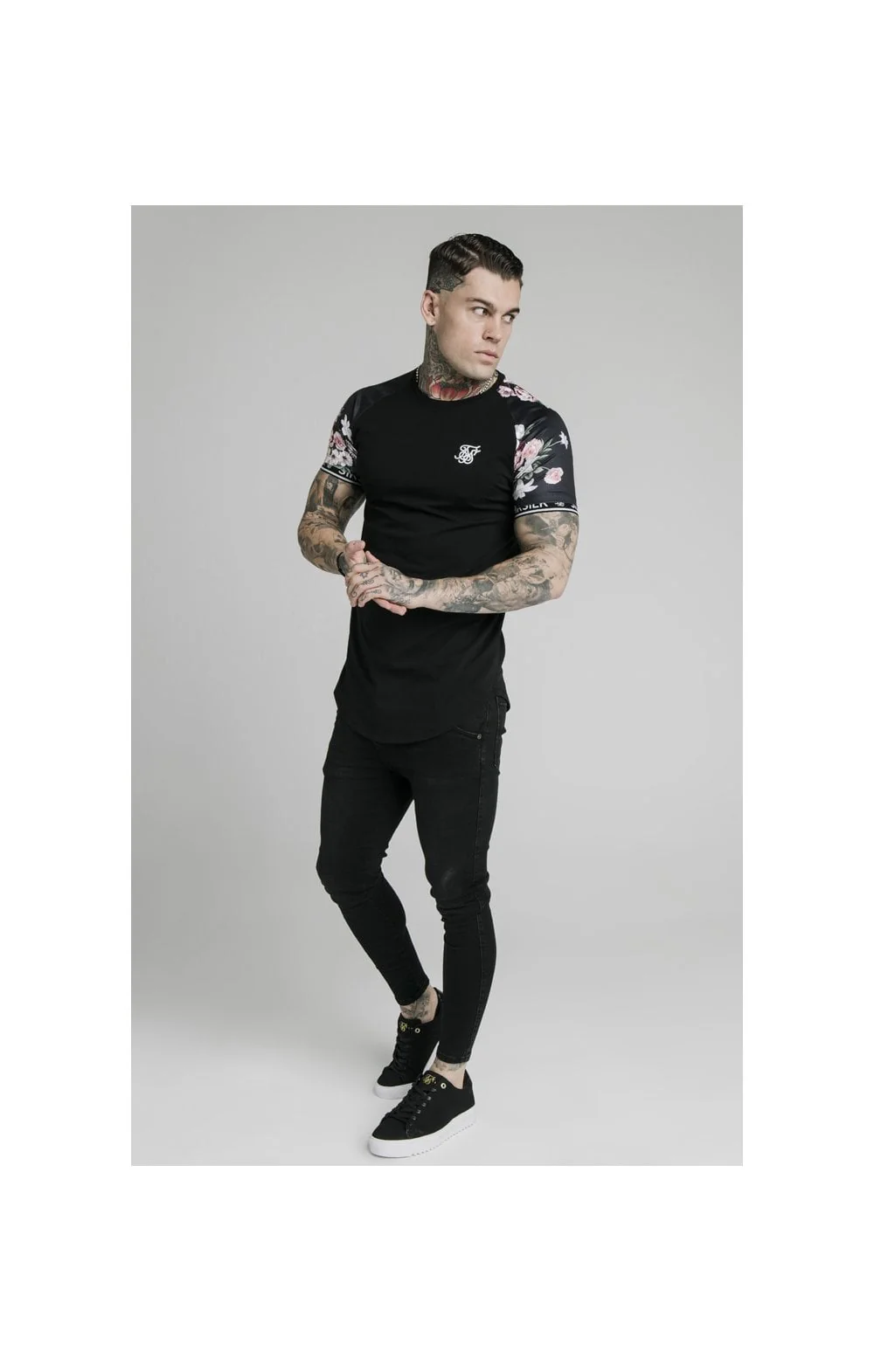 SikSilk S/S Prestige Floral Inset Tech Tee - Black - Image 4