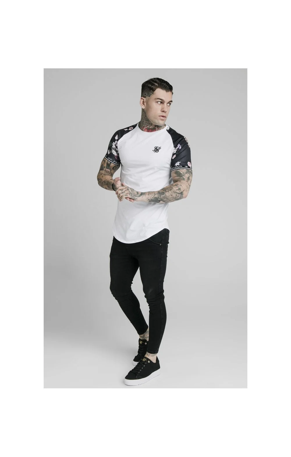 SikSilk S/S Prestige Floral Inset Tech Tee - White