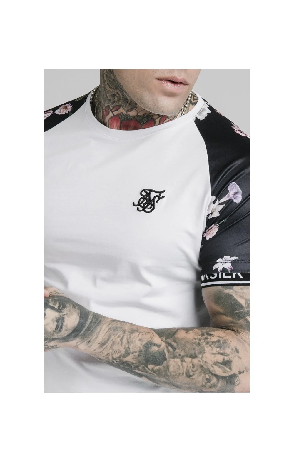 SikSilk S/S Prestige Floral Inset Tech Tee - White - Image 2