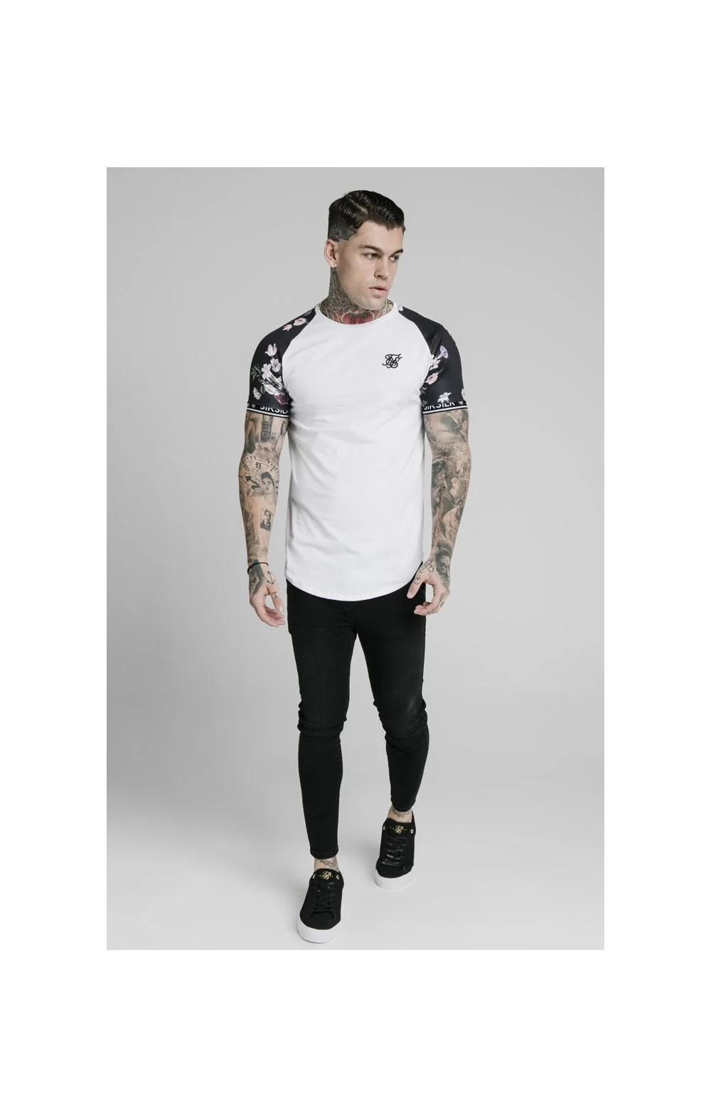 SikSilk S/S Prestige Floral Inset Tech Tee - White - Image 3
