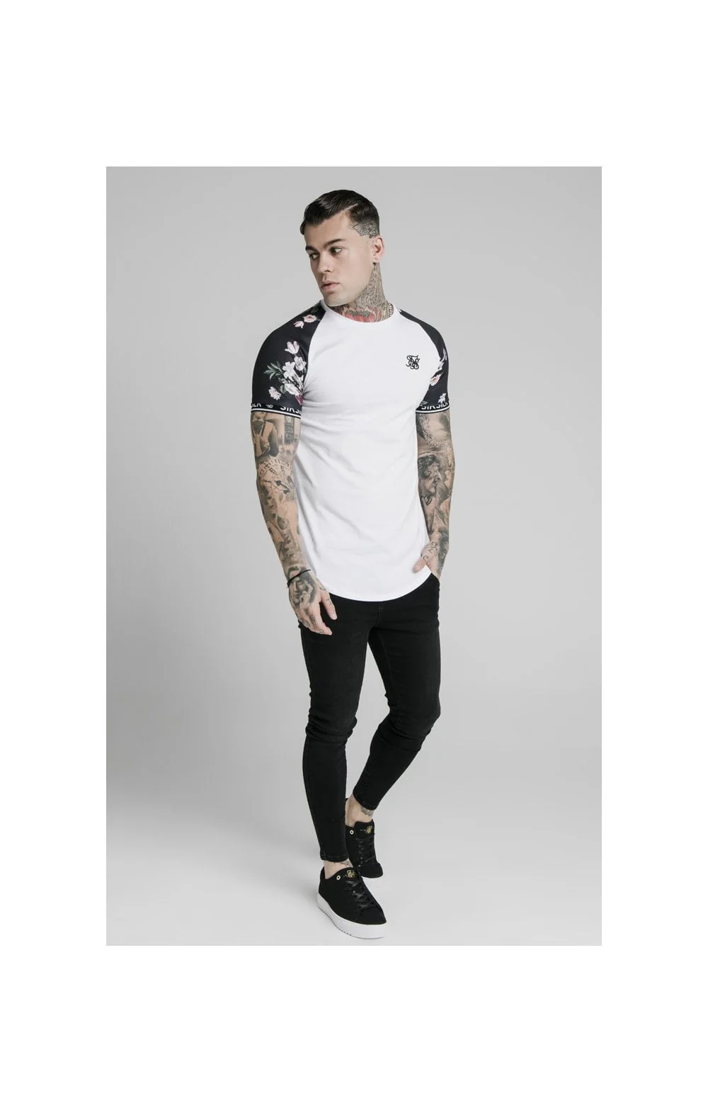 SikSilk S/S Prestige Floral Inset Tech Tee - White - Image 4