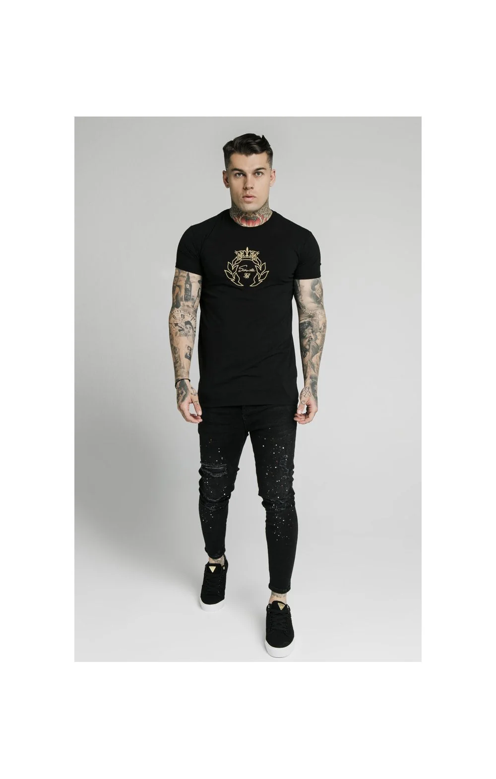 SikSilk S/S Prestige Gym Tee - Black & Gold - Image 3