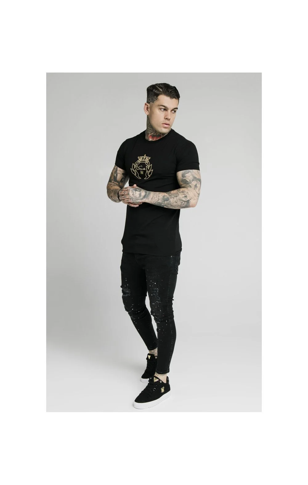 SikSilk S/S Prestige Gym Tee - Black & Gold - Image 4