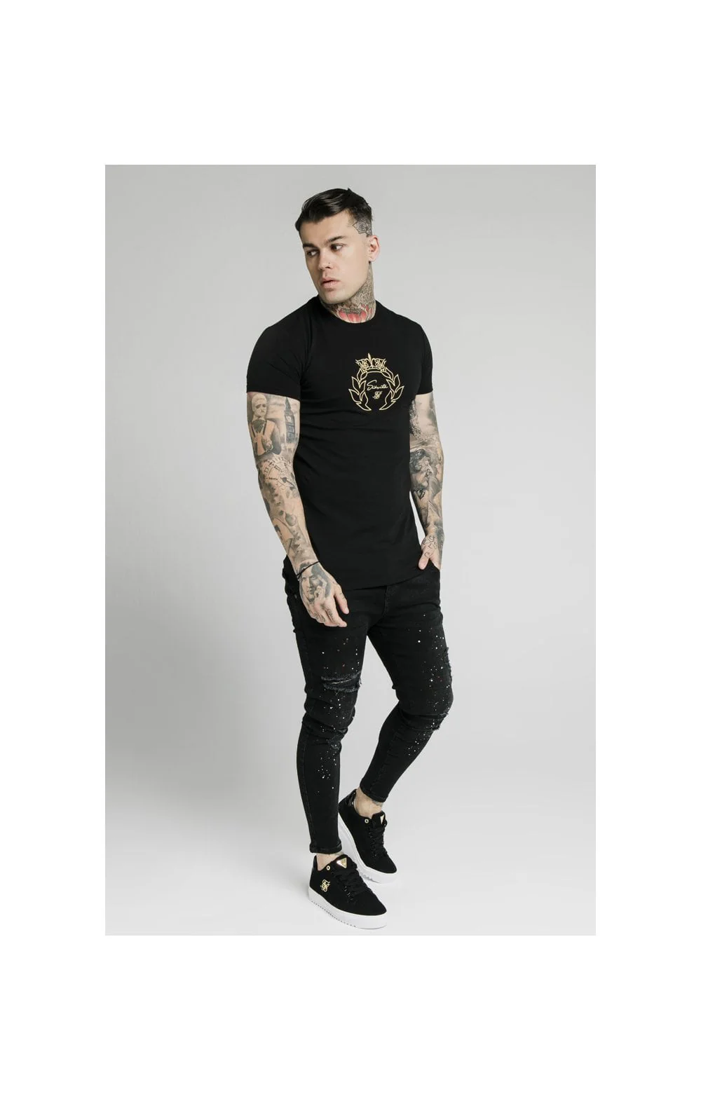 SikSilk S/S Prestige Gym Tee - Black & Gold - Image 5