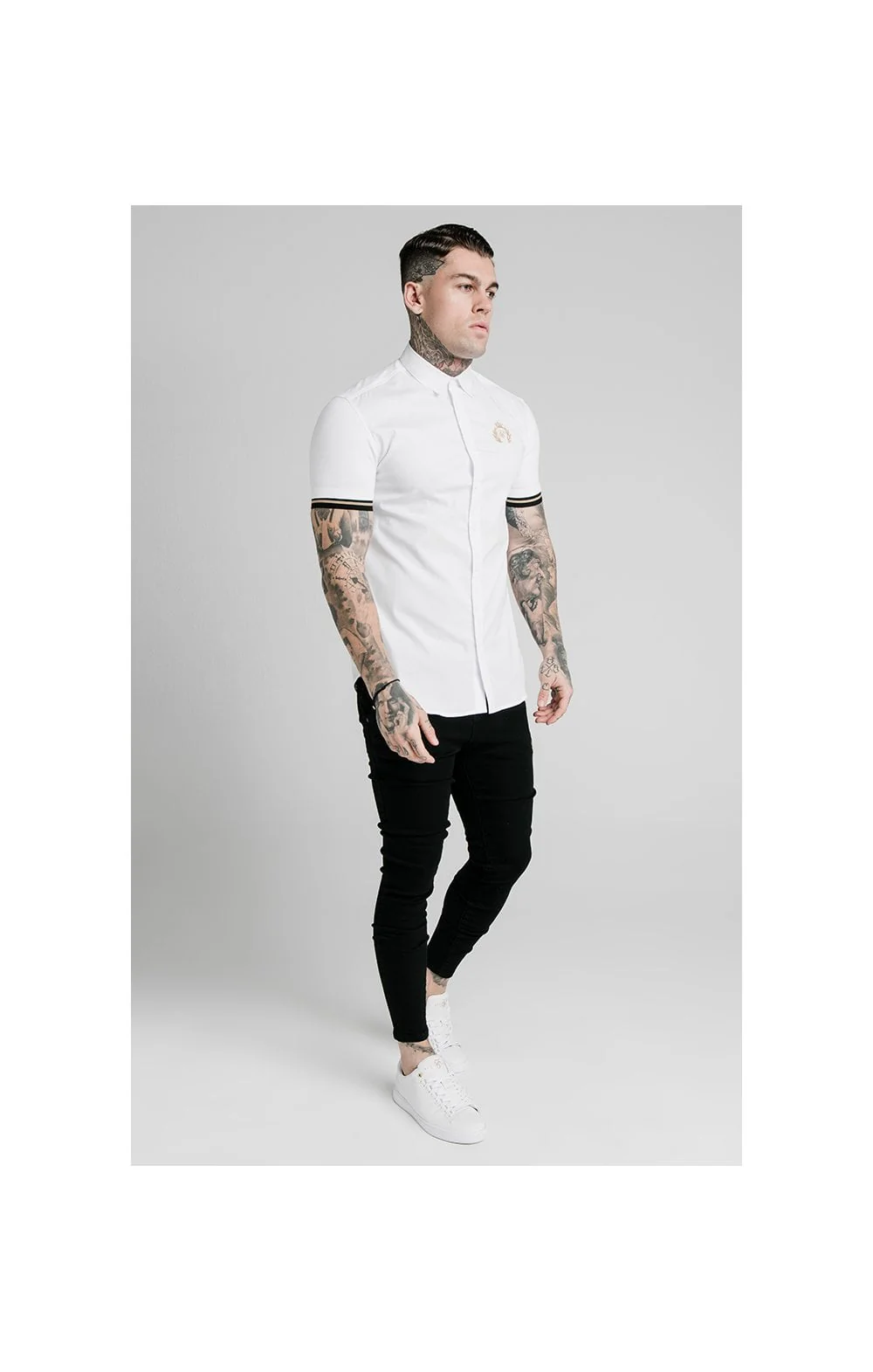 SikSilk S/S Prestige Inset Cuff Shirt - White - Image 3