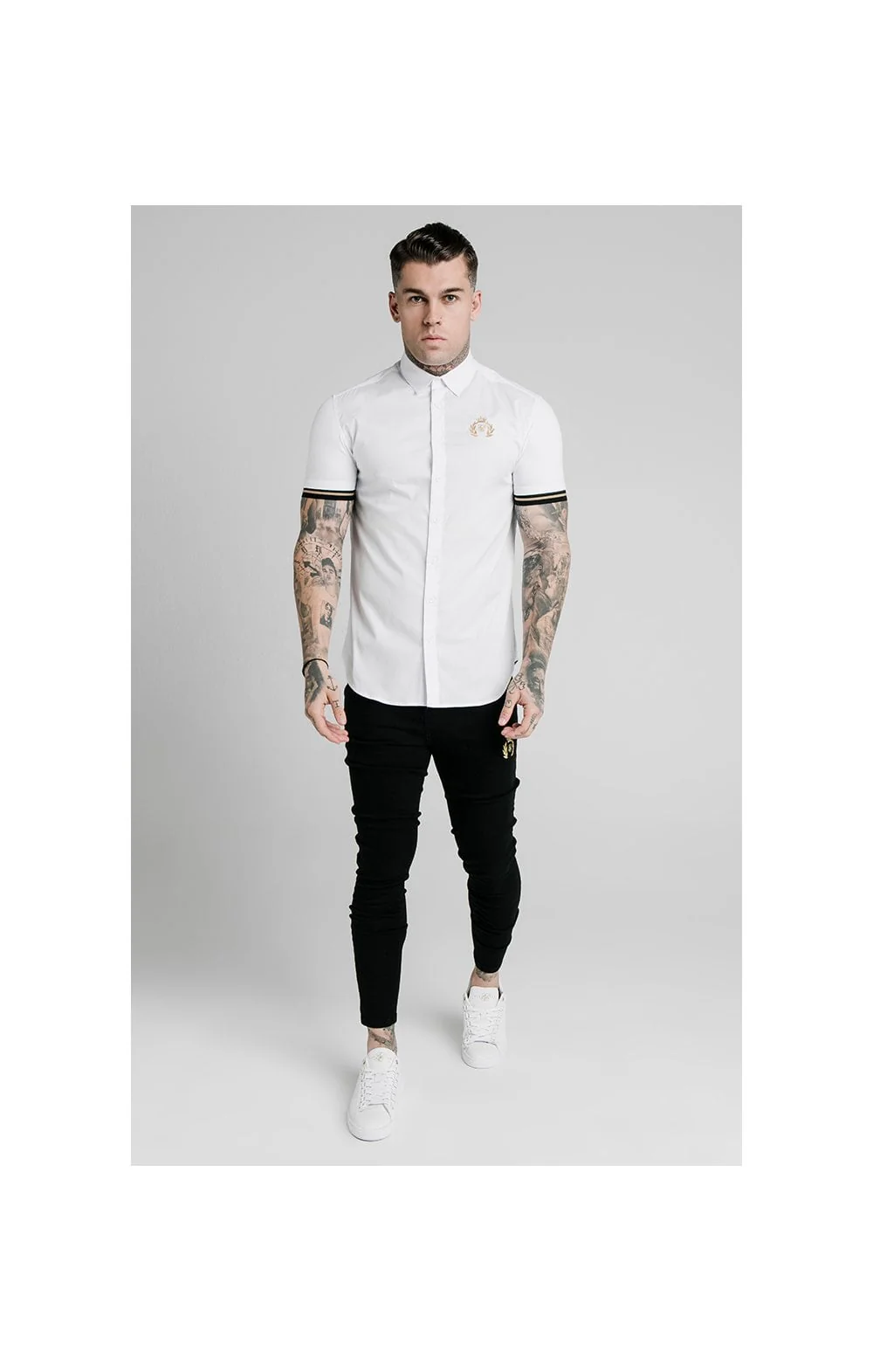 SikSilk S/S Prestige Inset Cuff Shirt - White - Image 4