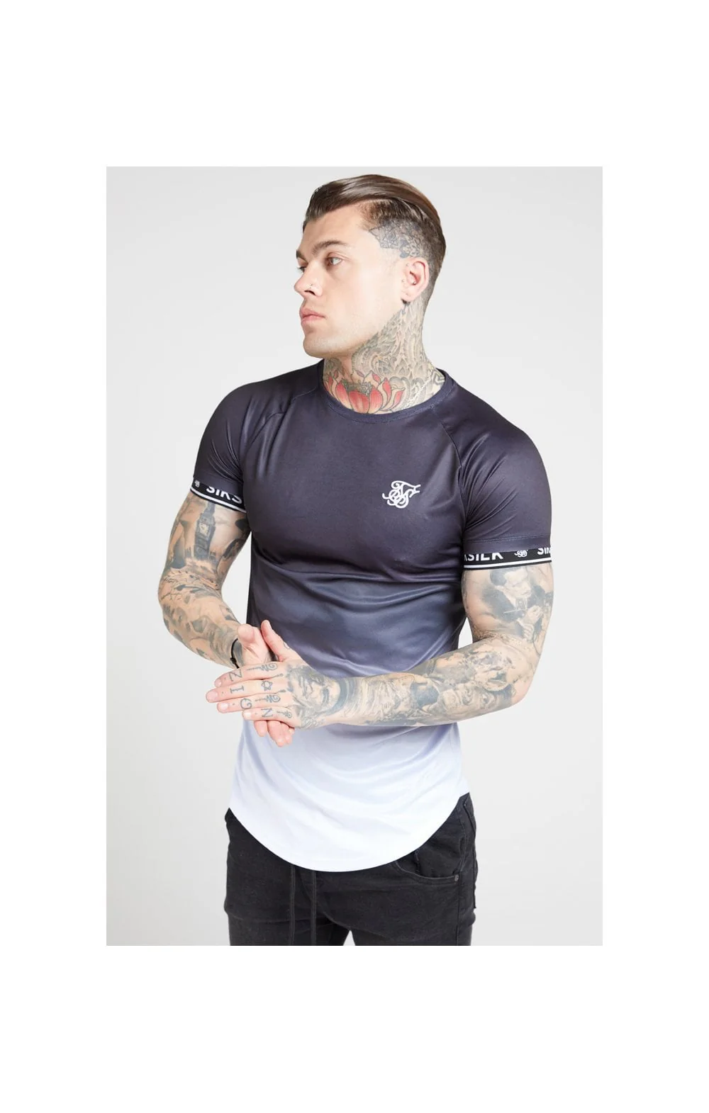 SikSilk S/S Raglan Curved Hem Tech Tee – Black & White