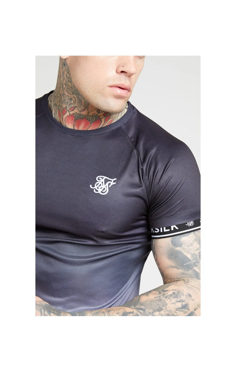 SikSilk S/S Raglan Curved Hem Tech Tee – Black & White - Image 2
