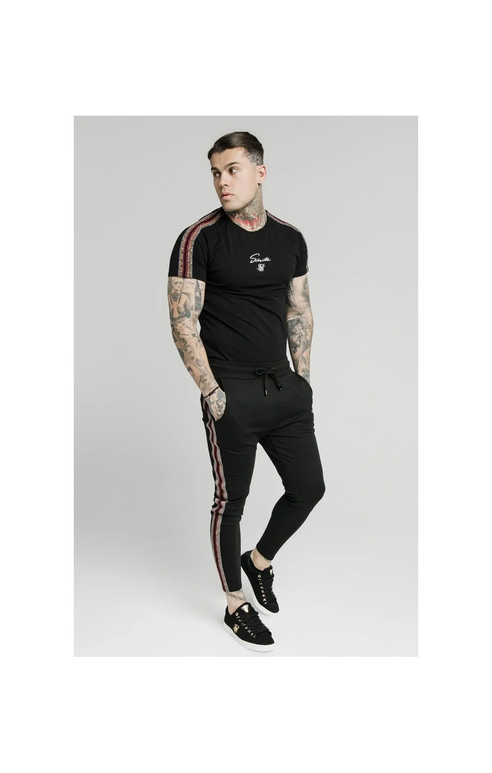 SikSilk S/S Raglan Gym Tee - Black - Image 3
