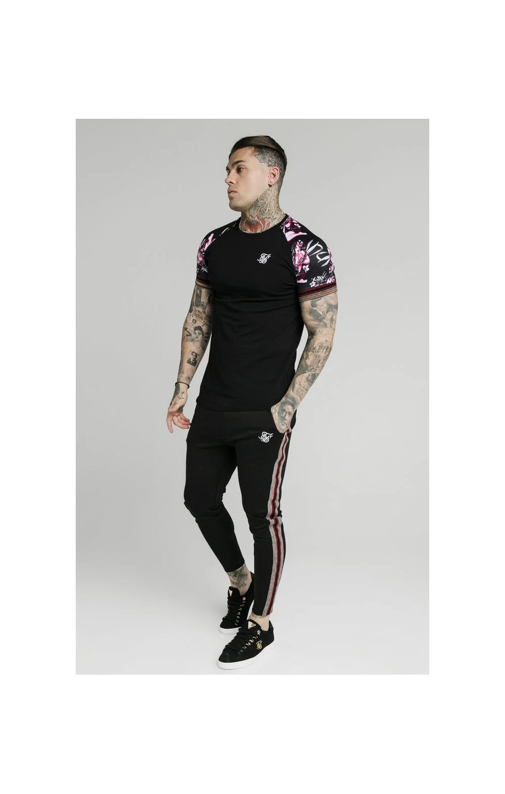 SikSilk S/S Raglan Gym Tee - Black & Tropics - Image 3