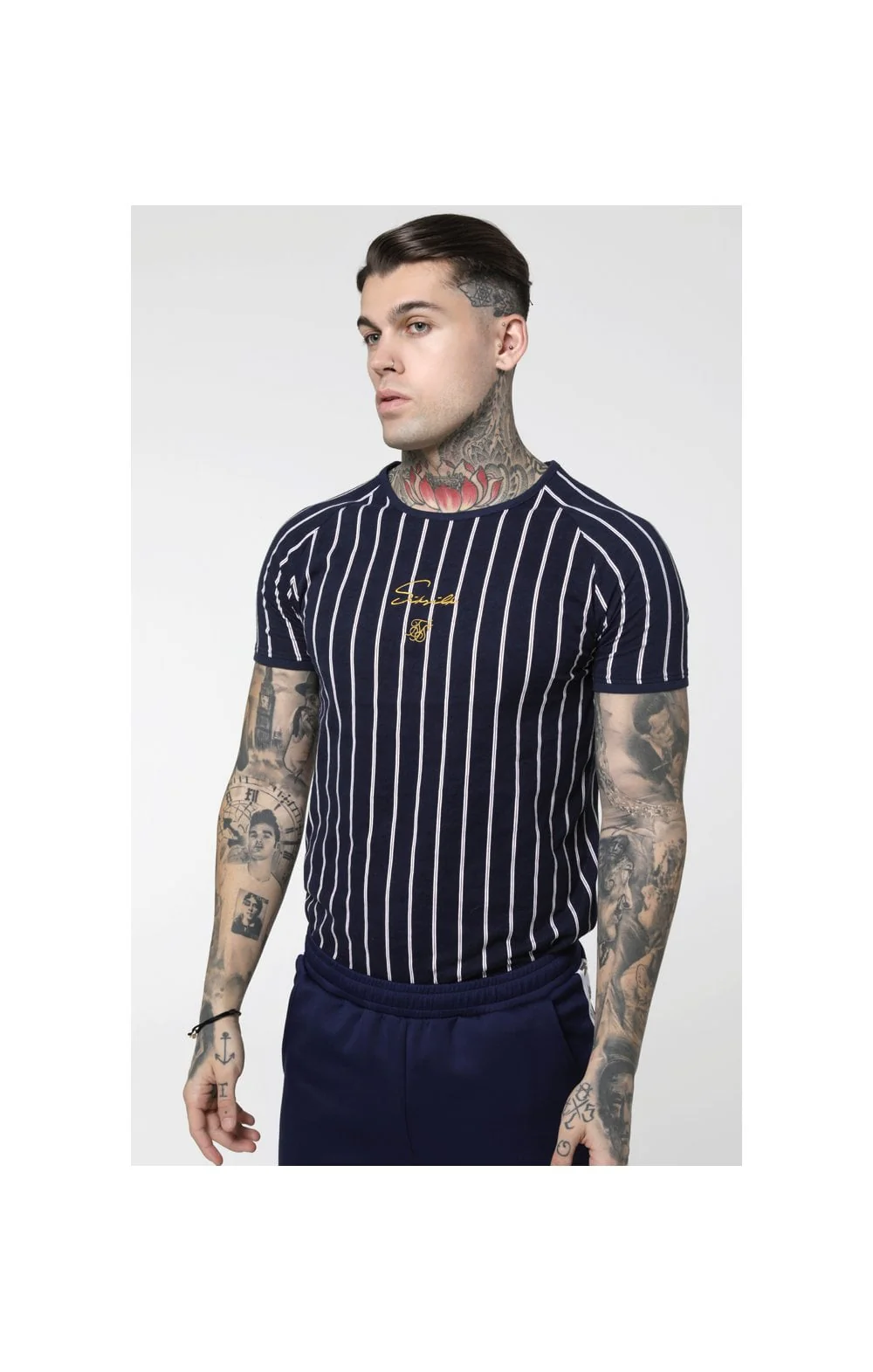 SikSilk S/S Raglan Gym Tee - Navy & White